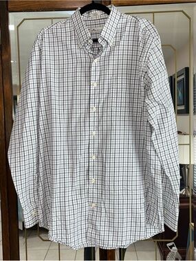 Peter Millar White & Gray Plaid Button-Down Shirt Large